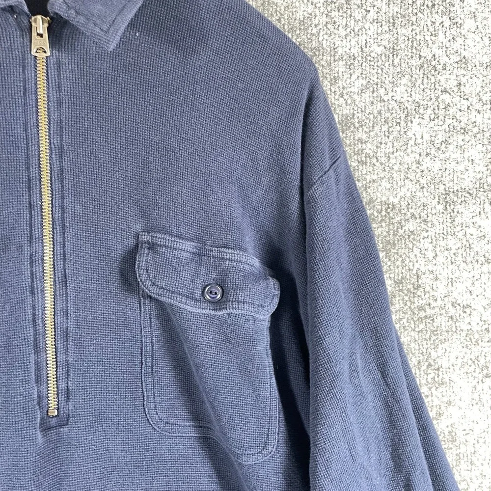 Polo Sport Ralph Lauren Shirt Mens Medium Blue Half Zap Pockets Polo Y2K Loose